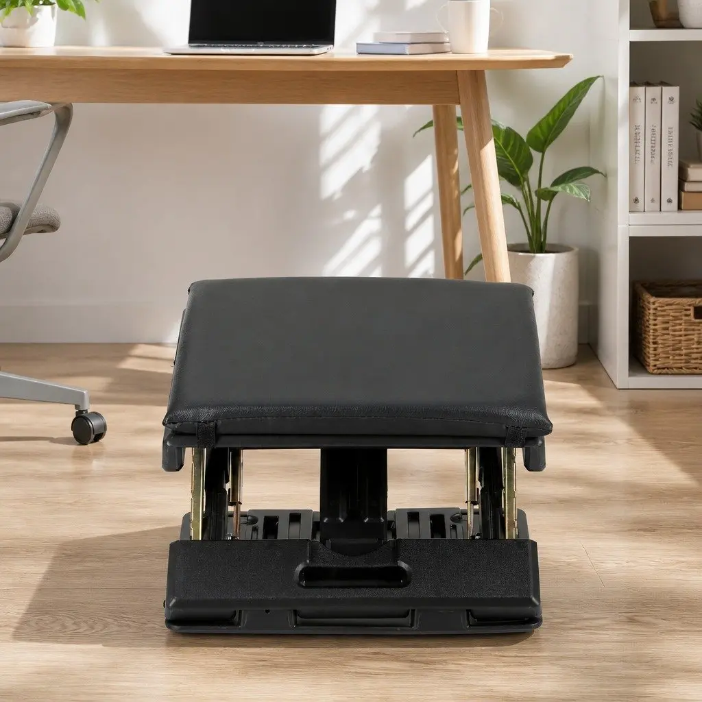 Adjustable Footrest Stool for Office Use Black Acupressure Massage Cushion Pad 32x32x29cm