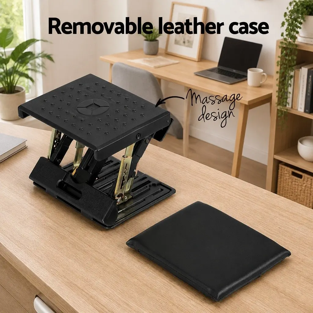 Adjustable Footrest Stool for Office Use Black Acupressure Massage Cushion Pad 32x32x29cm