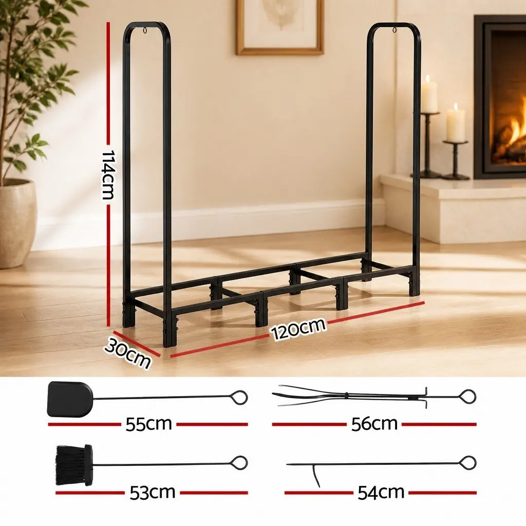 Firewood Rack Storage 120cm Heavy-Duty Log Holder Patio Garage Tools Included