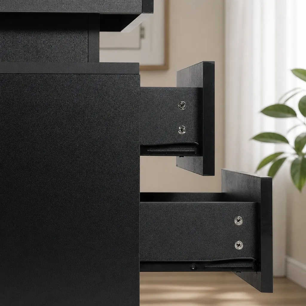 Black Bedside Table with 2 Drawers and LED Lighting