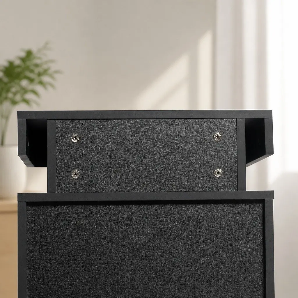 Black Bedside Table with 2 Drawers and LED Lighting