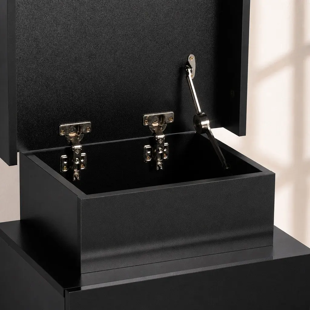 Black Bedside Table with 2 Drawers and LED Lighting