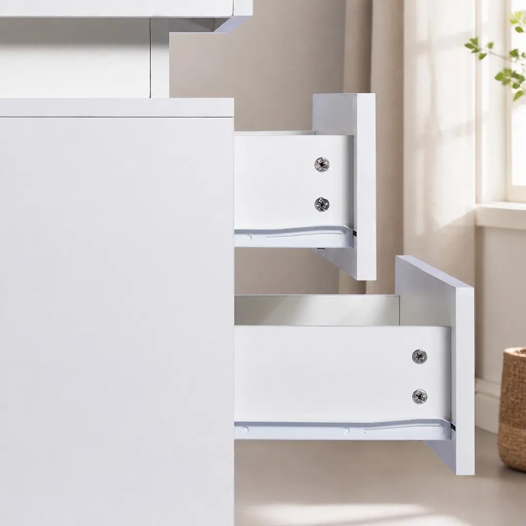 Bedside Table RGB LED Side Table White 45cm L x 35cm W x 52cm H with Storage Drawers and Lift-Top Compartment