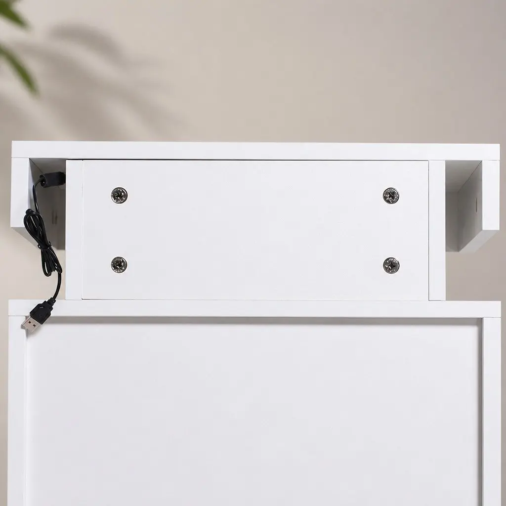 Bedside Table RGB LED Side Table White 45cm L x 35cm W x 52cm H with Storage Drawers and Lift-Top Compartment