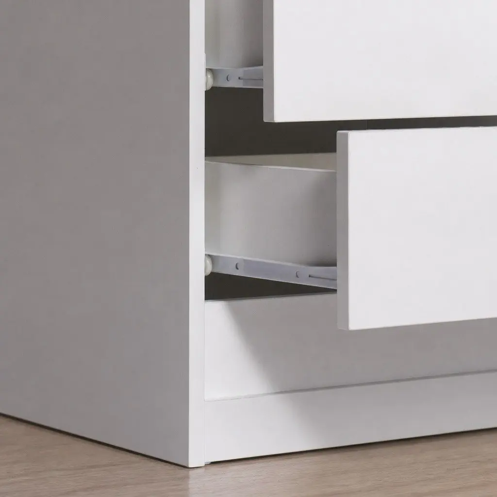Bedside Table RGB LED Side Table White 45cm L x 35cm W x 52cm H with Storage Drawers and Lift-Top Compartment