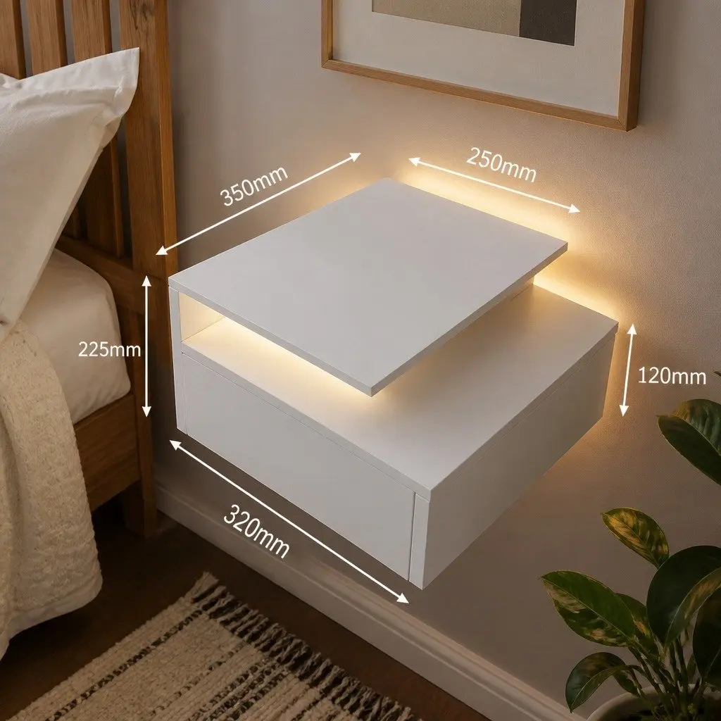 Wall Mounted Bedside Tables with LED