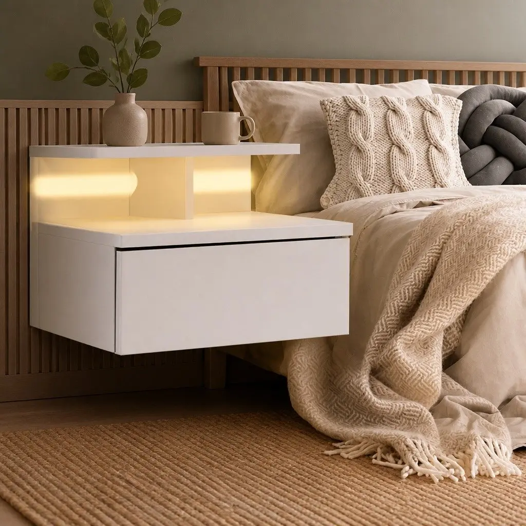 Wall Mounted Bedside Tables with LED