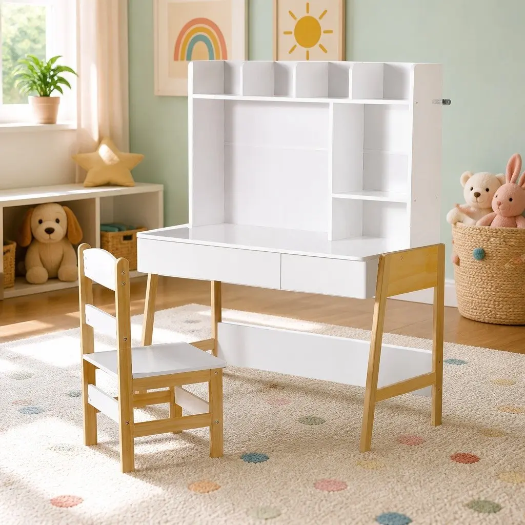 Kids Study Desk and Chair Set for Children Storage Table Activity Furniture