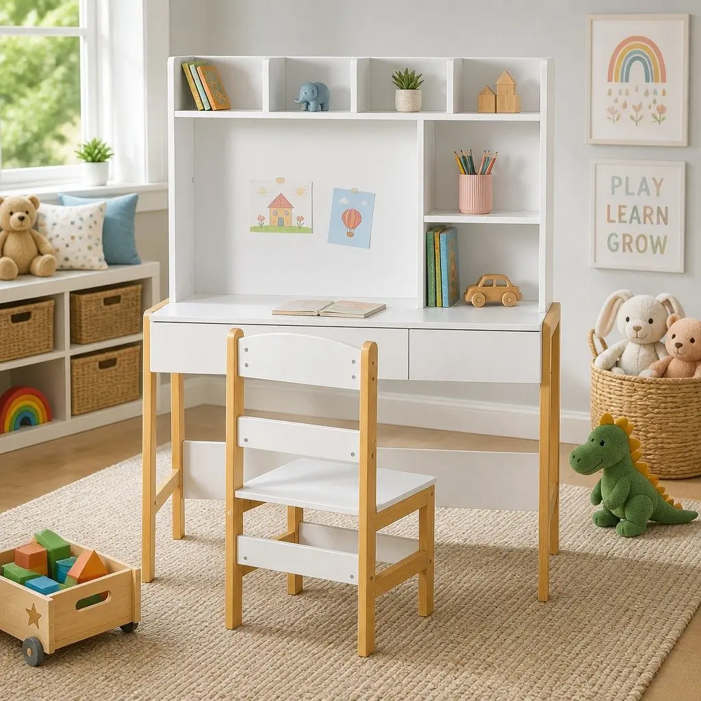 Kids Study Desk and Chair Set for Children Storage Table Activity Furniture