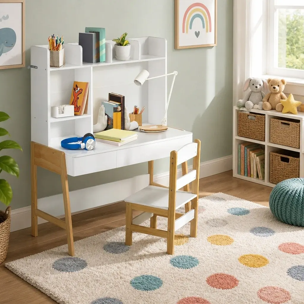 Kids Study Desk and Chair Set for Children Storage Table Activity Furniture