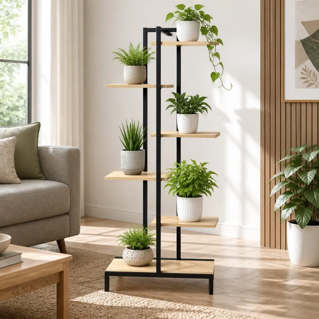 Plant Stand Indoor Outdoor 6 Tier Metal Zigzag Flower Pot Shelf Display