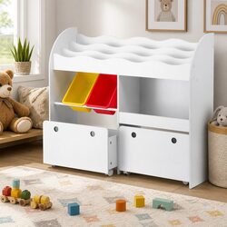 Kids Bookshelf: 108cm Wide with 3 Tiers and 2 Drawers