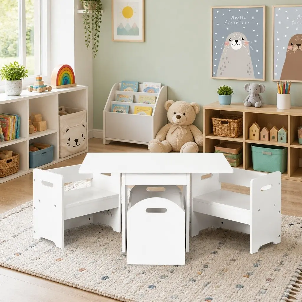 Kids Table and Chairs Set for Play Activity 3 Piece White