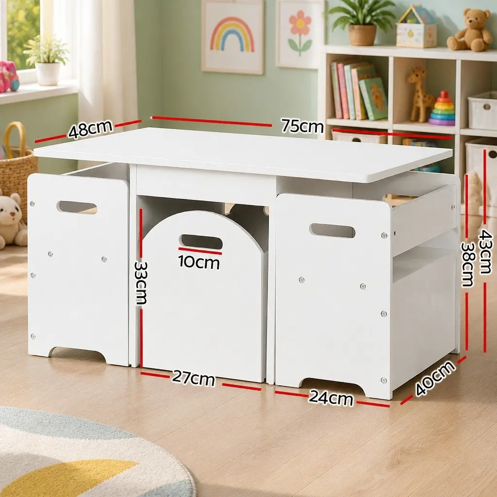 Kids Table and Chairs Set for Play Activity 3 Piece White