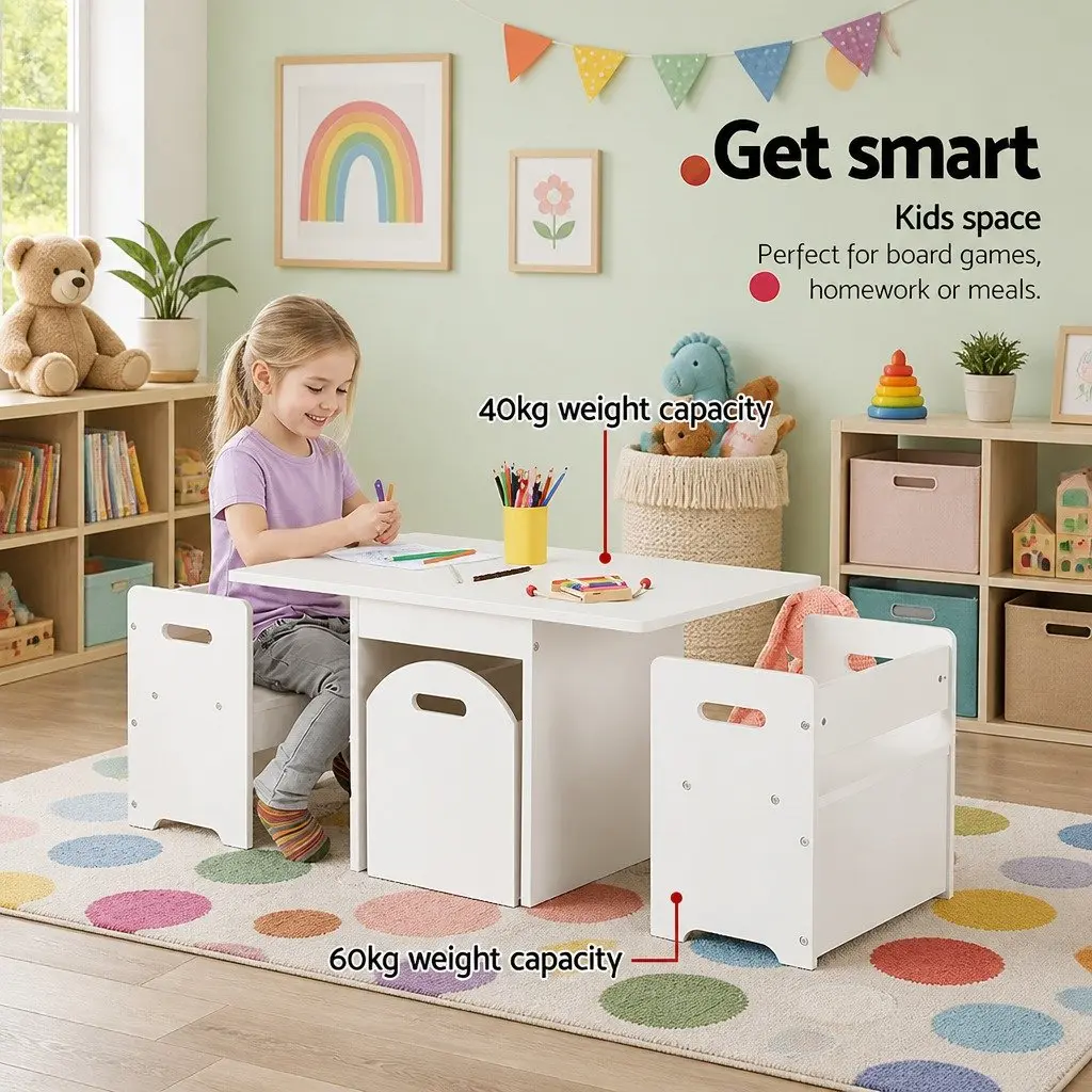 Kids Table and Chairs Set for Play Activity 3 Piece White