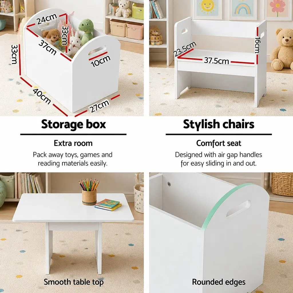 Kids Table and Chairs Set for Play Activity 3 Piece White