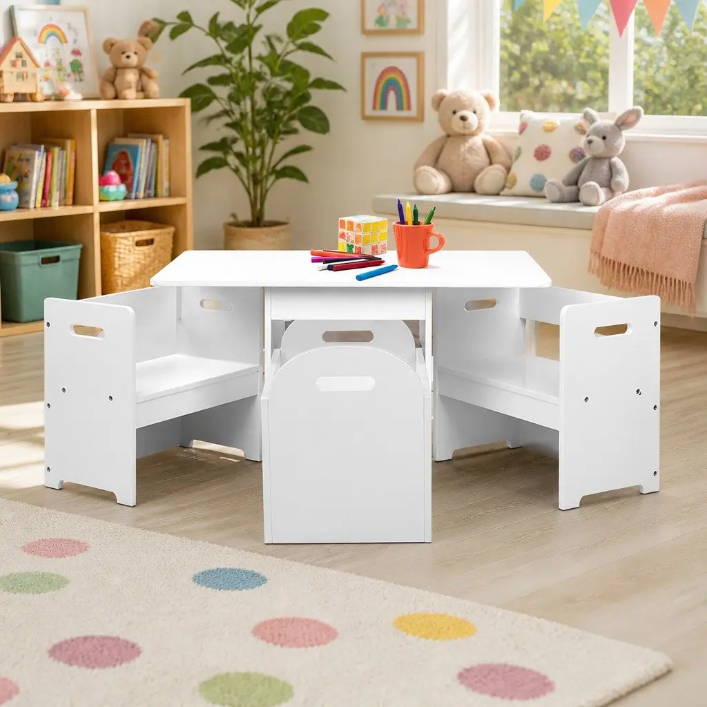 Kids Table and Chairs Set for Play Activity 3 Piece White
