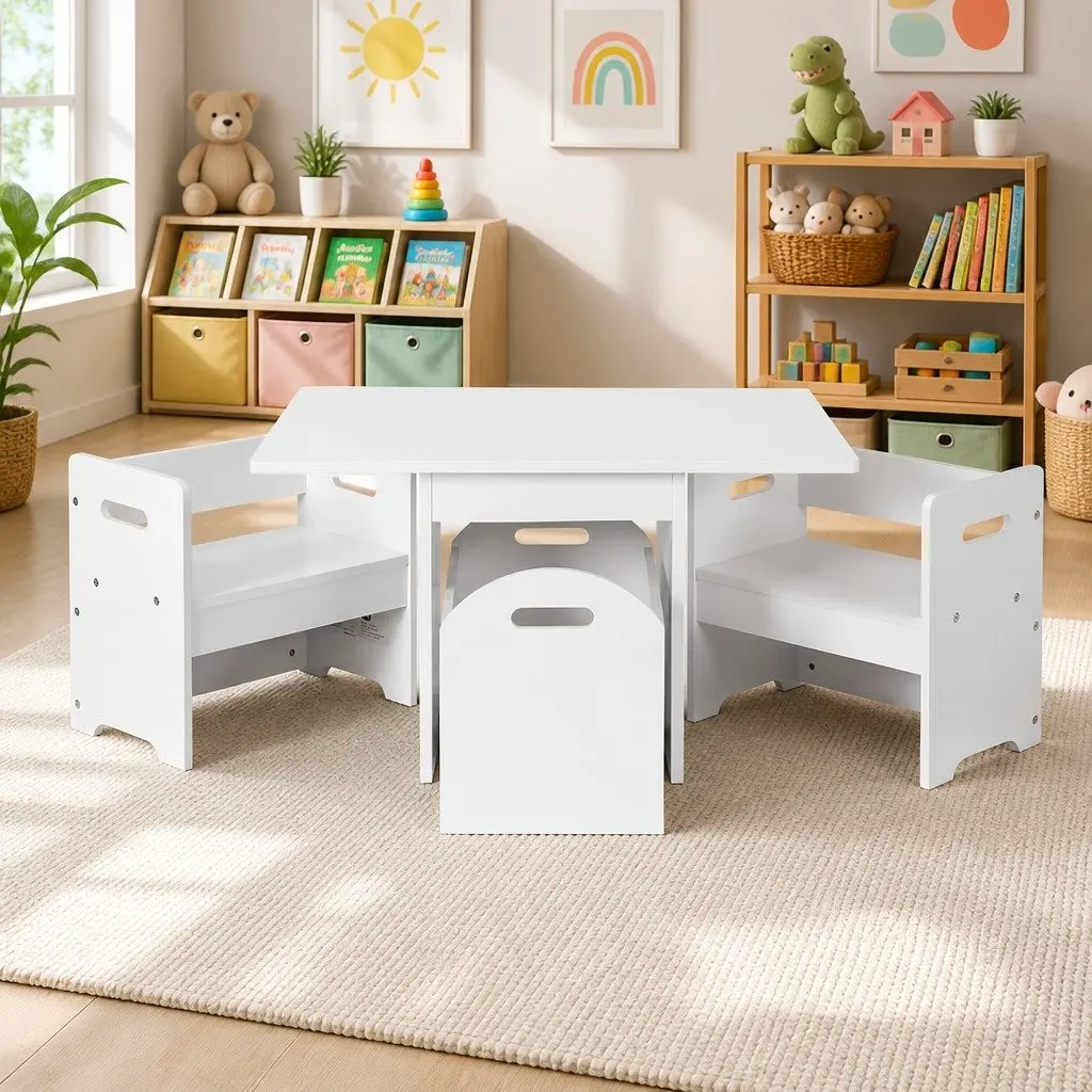 Kids Table and Chairs Set for Play Activity 3 Piece White