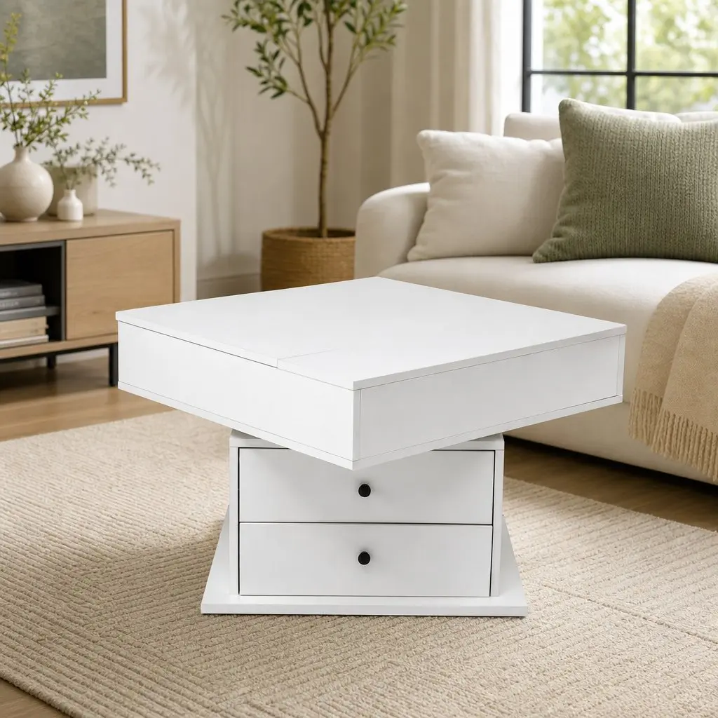 Lift Top Coffee Table Living Room Square 71cm x 70cm White