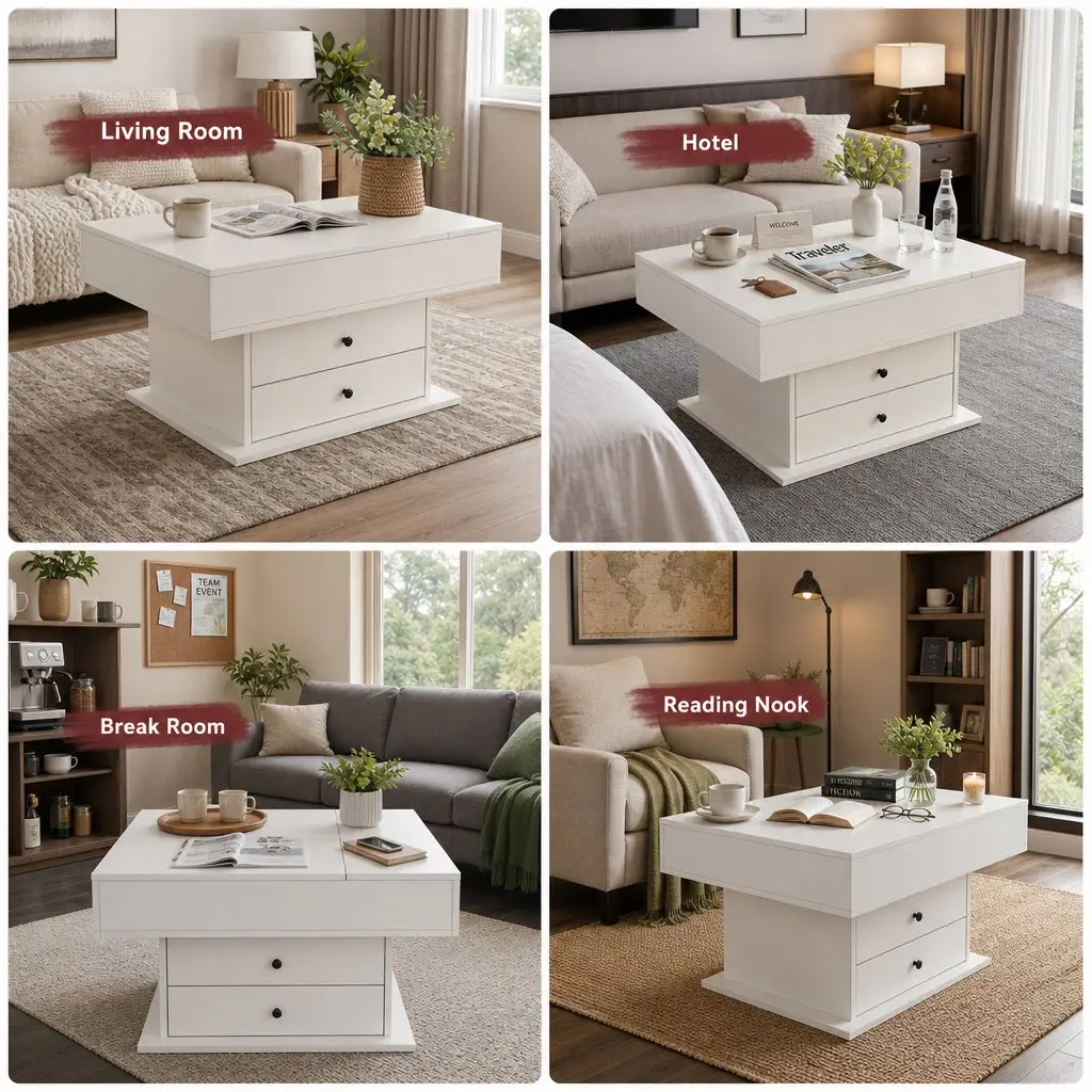 Lift Top Coffee Table Living Room Square 71cm x 70cm White