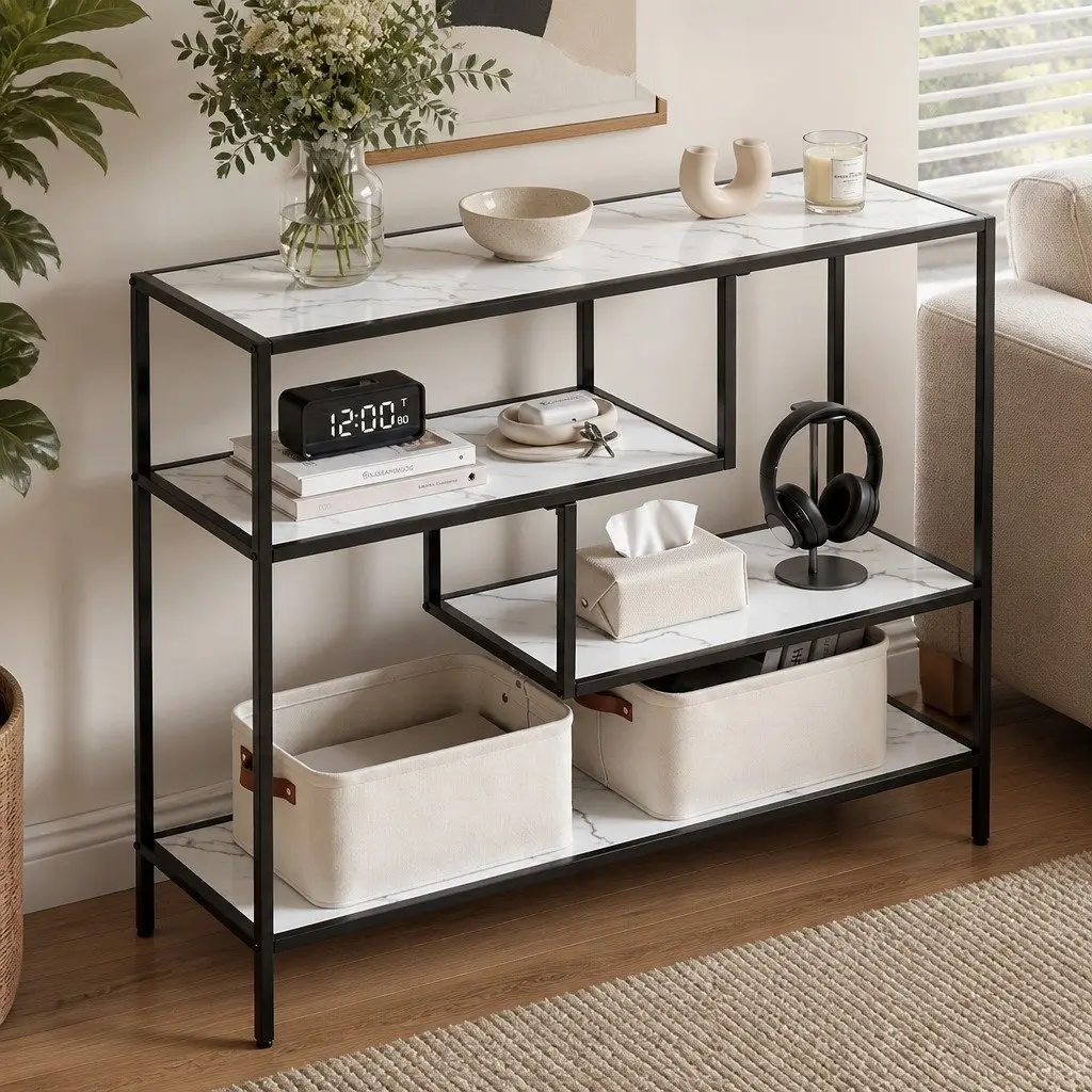 Console Table 4-Tier Storage Shelves Entryway Hallway Slim Side Table Open