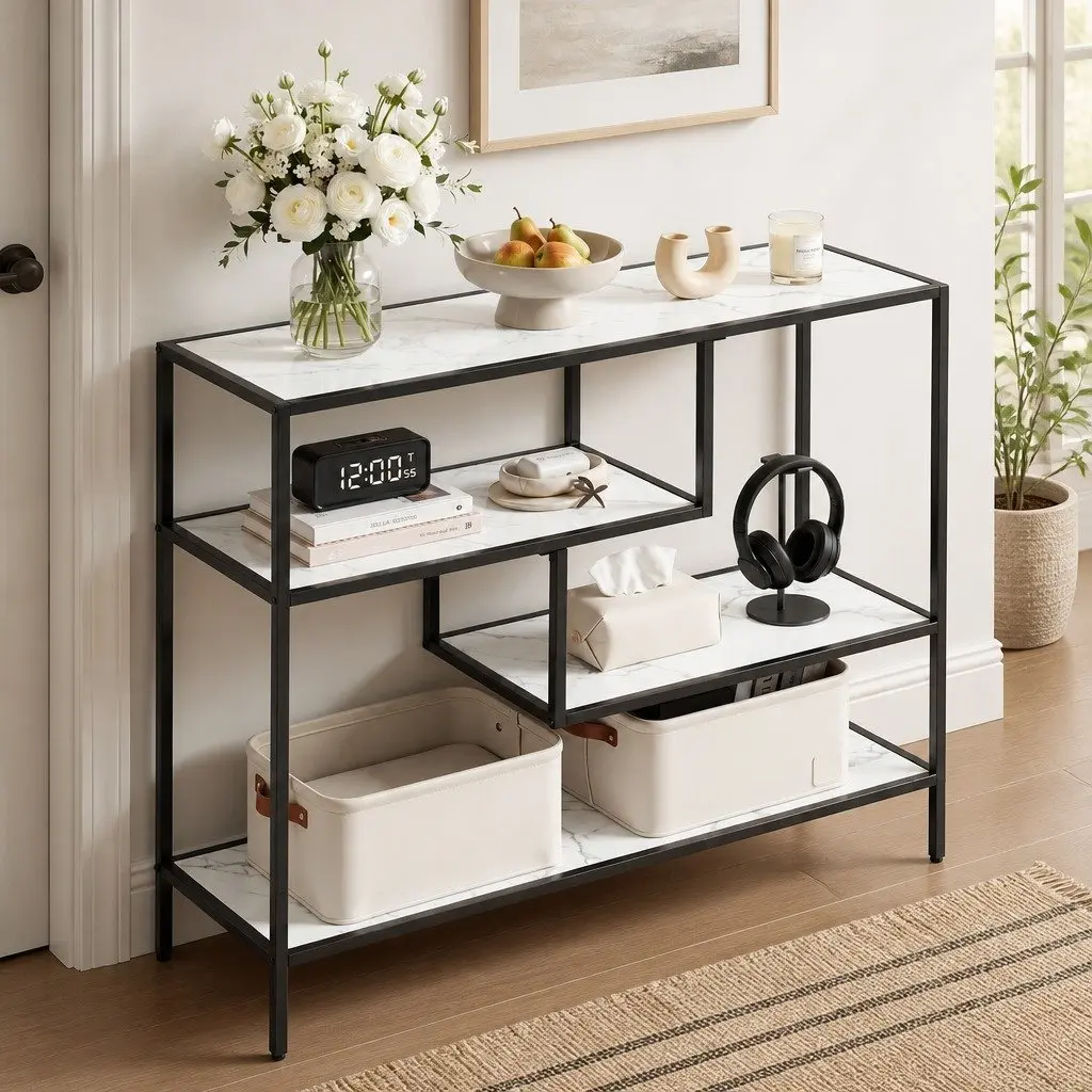 Console Table 4-Tier Storage Shelves Entryway Hallway Slim Side Table Open