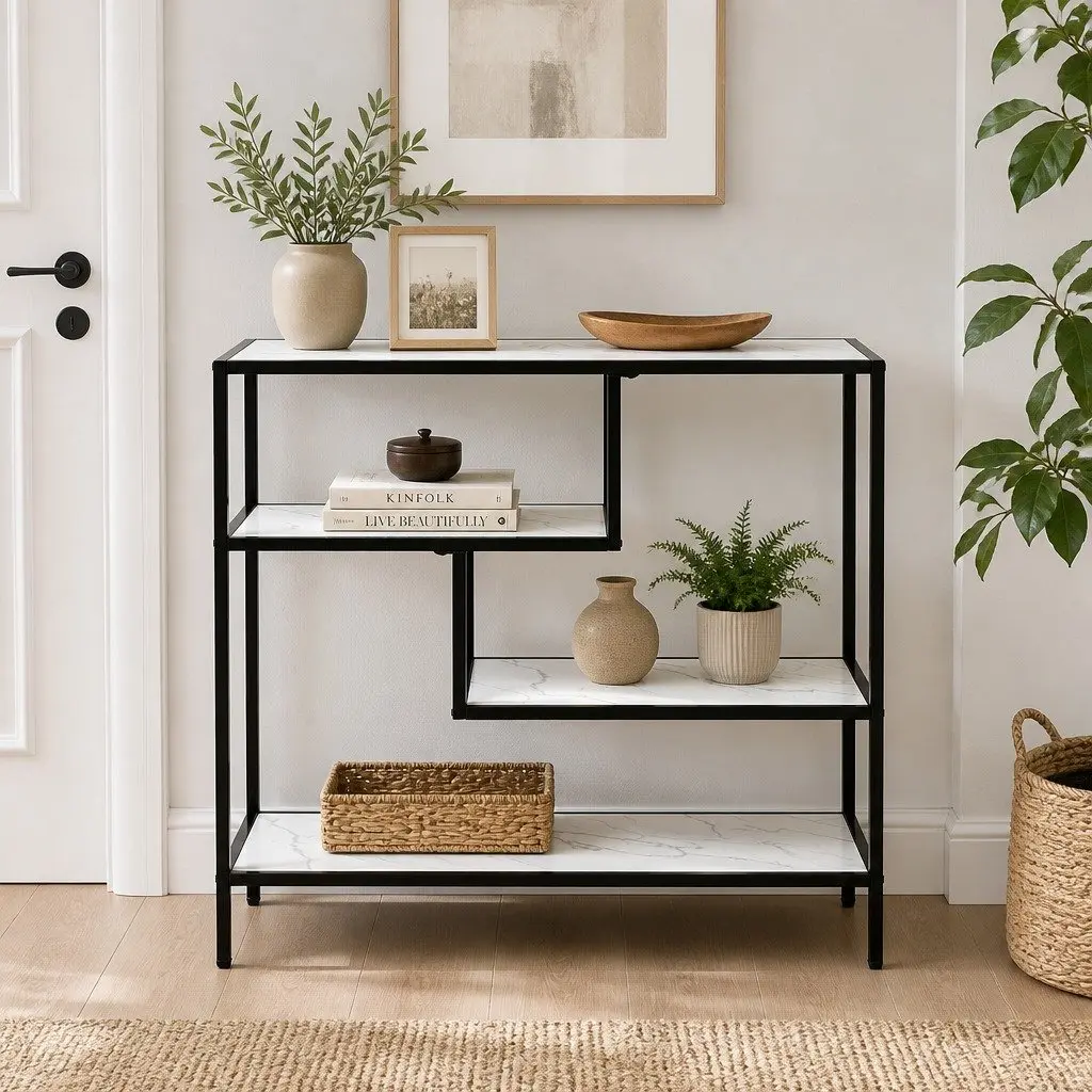 Console Table 4-Tier Storage Shelves Entryway Hallway Slim Side Table Open