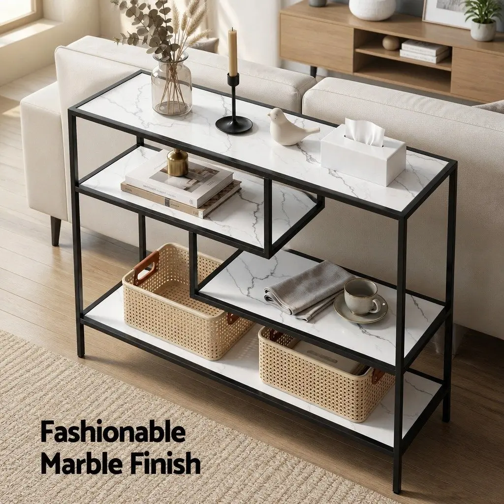 Console Table 4-Tier Storage Shelves Entryway Hallway Slim Side Table Open