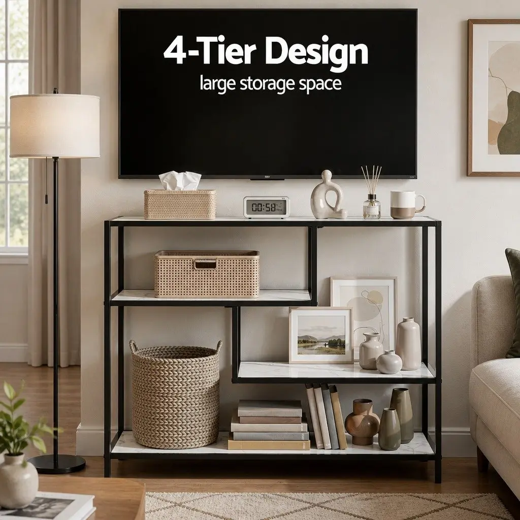 Console Table 4-Tier Storage Shelves Entryway Hallway Slim Side Table Open