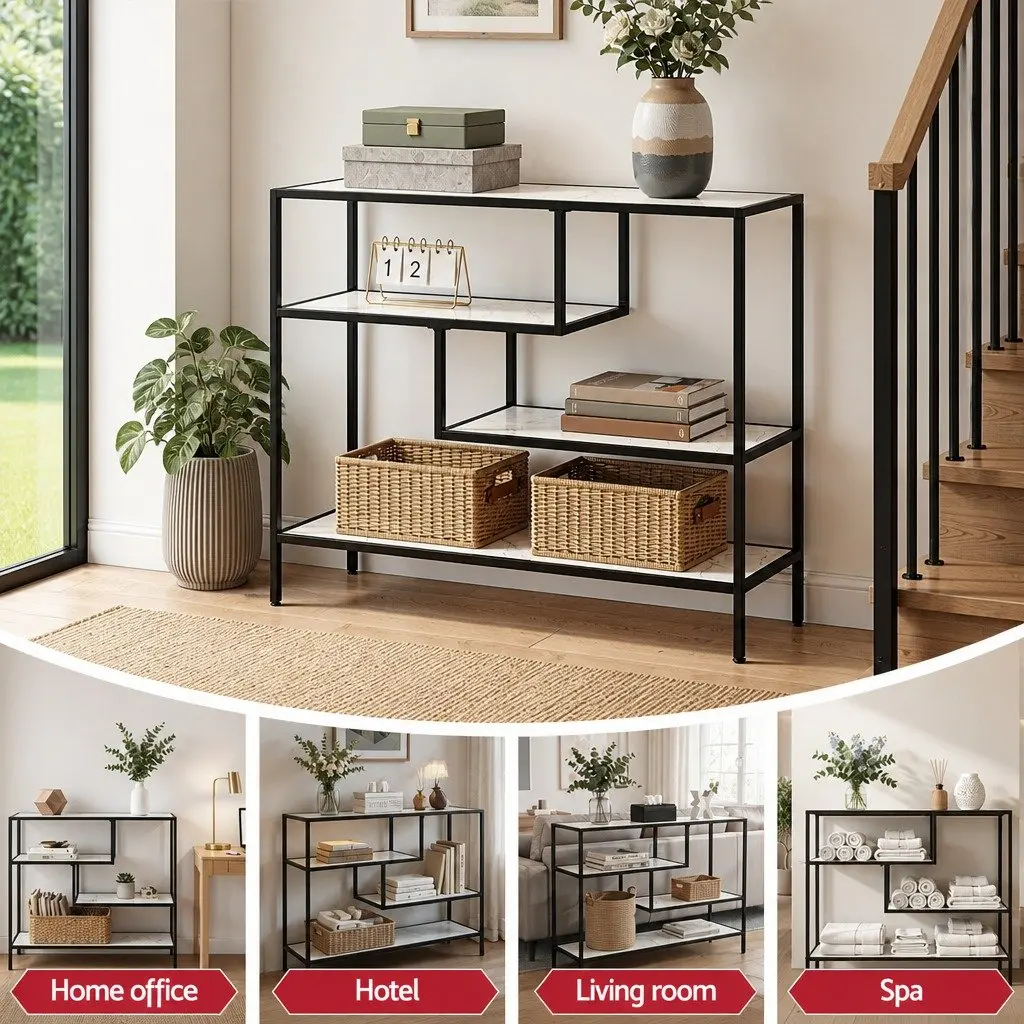 Console Table 4-Tier Storage Shelves Entryway Hallway Slim Side Table Open