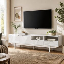 200cm White Entertainment Unit with Storage Specifications