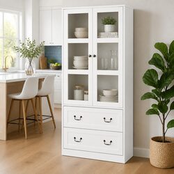 Buffet Sideboard 180cm Kitchen Storage Cabinet Hutch with Drawers Clear Door