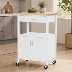 Kitchen Island Trolley Rolling Storage Cart Drawer Cabinet Cupboard 60cm White