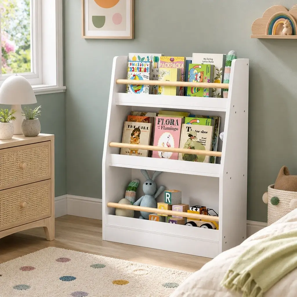 Kids Bookshelf 3 Tier Storage Organiser Yellow for Playroom Living Room Kindergarten