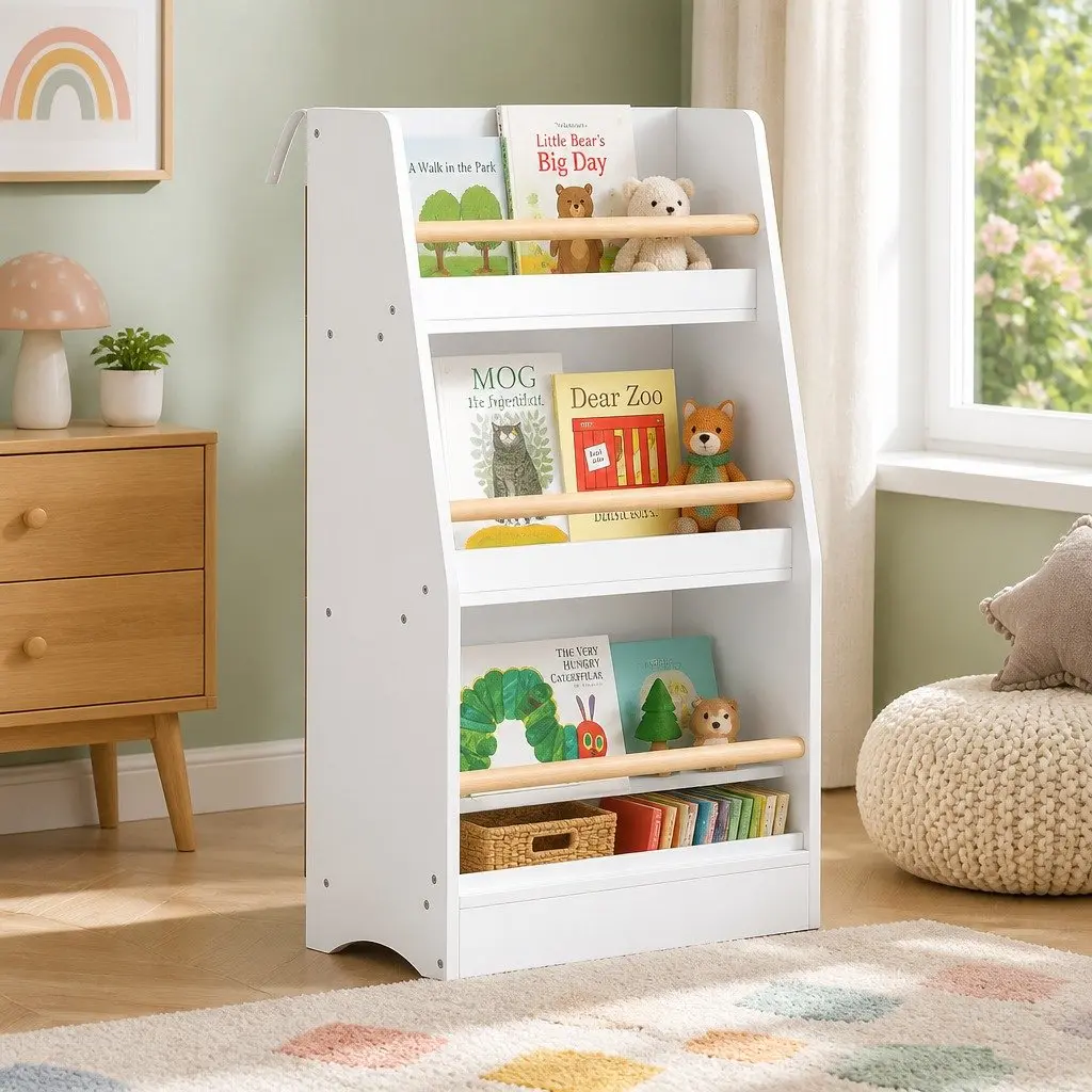 Kids Bookshelf 3 Tier Storage Organiser Yellow for Playroom Living Room Kindergarten