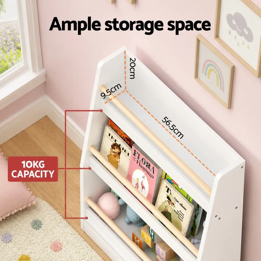 Kids Bookshelf 3 Tier Storage Organiser Yellow for Playroom Living Room Kindergarten