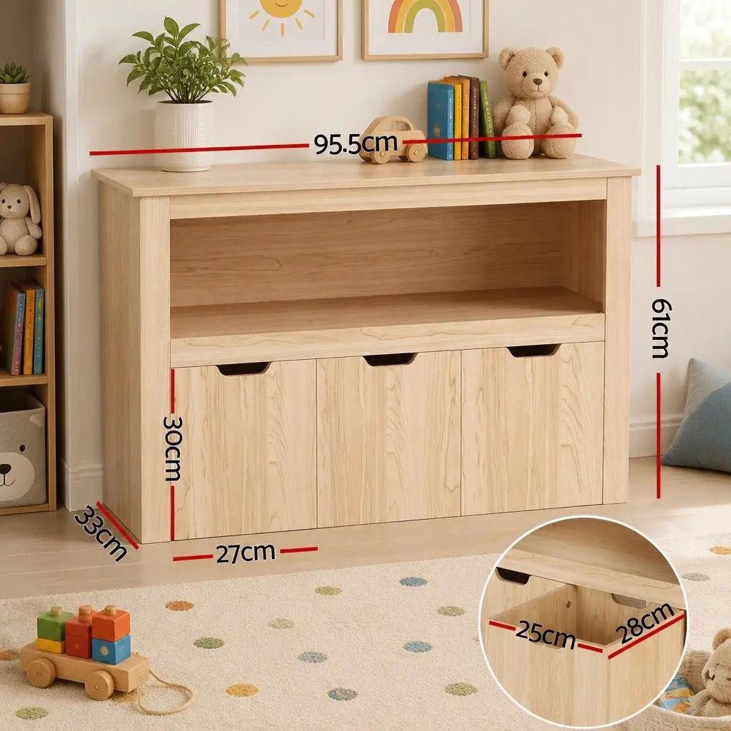 Kids Bookshelf for Bedroom Playroom 3 Drawer Wooden Bookcase Toy Organiser