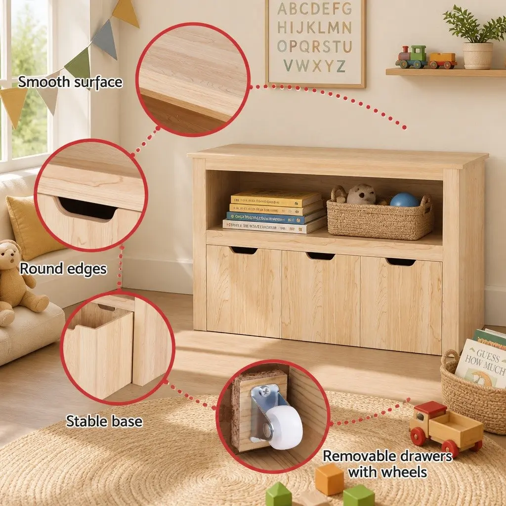 Kids Bookshelf for Bedroom Playroom 3 Drawer Wooden Bookcase Toy Organiser