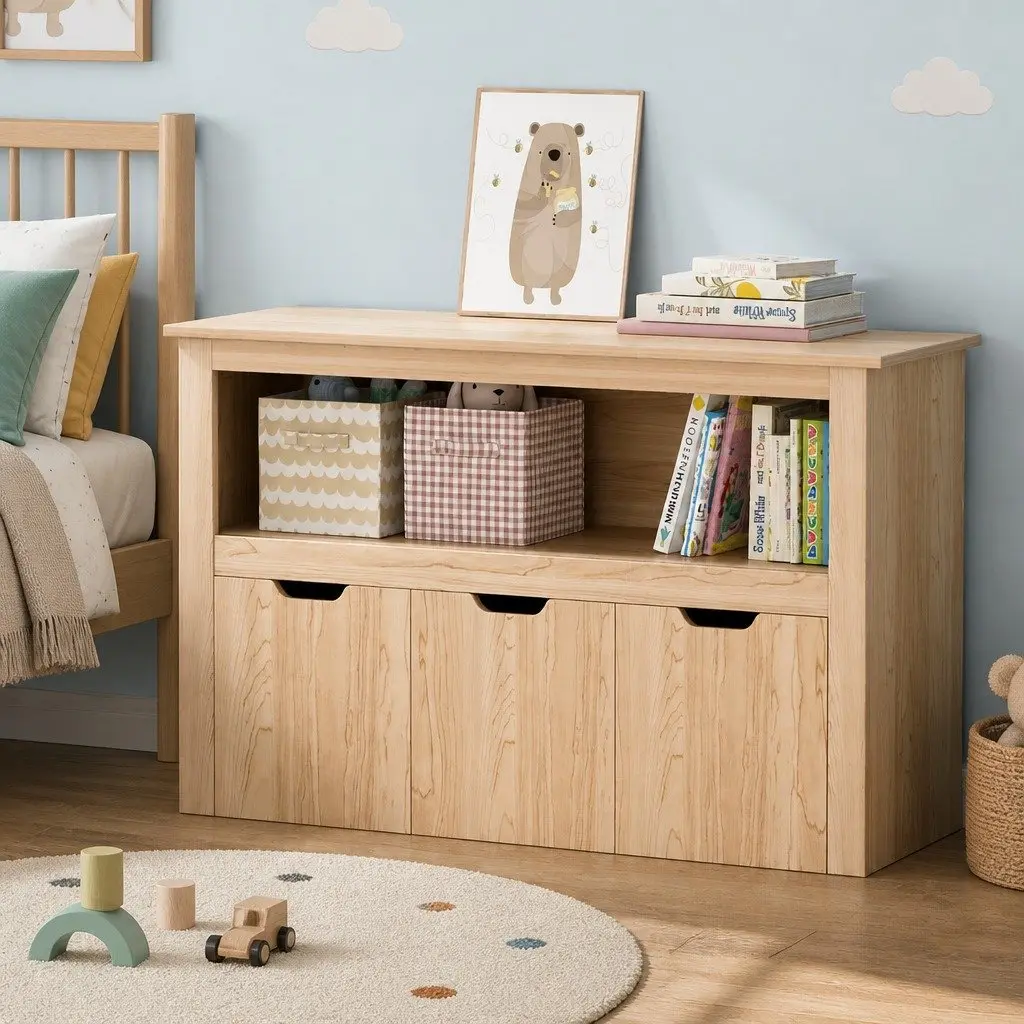 Kids Bookshelf for Bedroom Playroom 3 Drawer Wooden Bookcase Toy Organiser