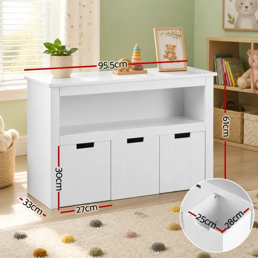 Kids Bookshelf for Children's Room with 3 Drawers Yellow 95.5cm H x 33cm W x 61cm D