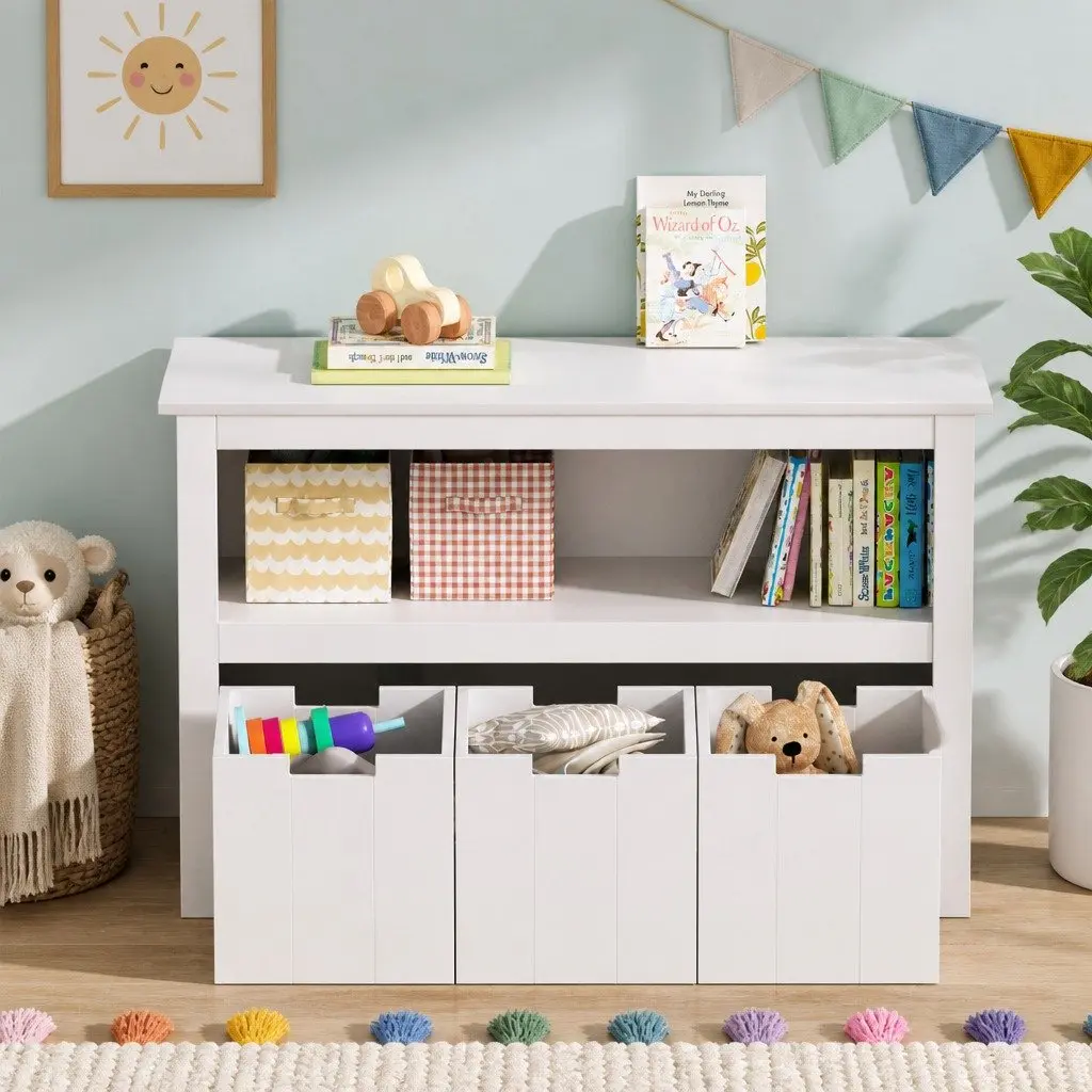 Kids Bookshelf for Children's Room with 3 Drawers Yellow 95.5cm H x 33cm W x 61cm D
