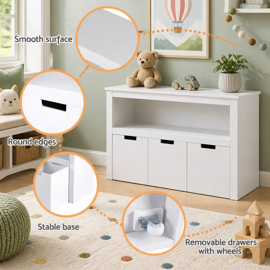 Kids Bookshelf for Children's Room with 3 Drawers Yellow 95.5cm H x 33cm W x 61cm D