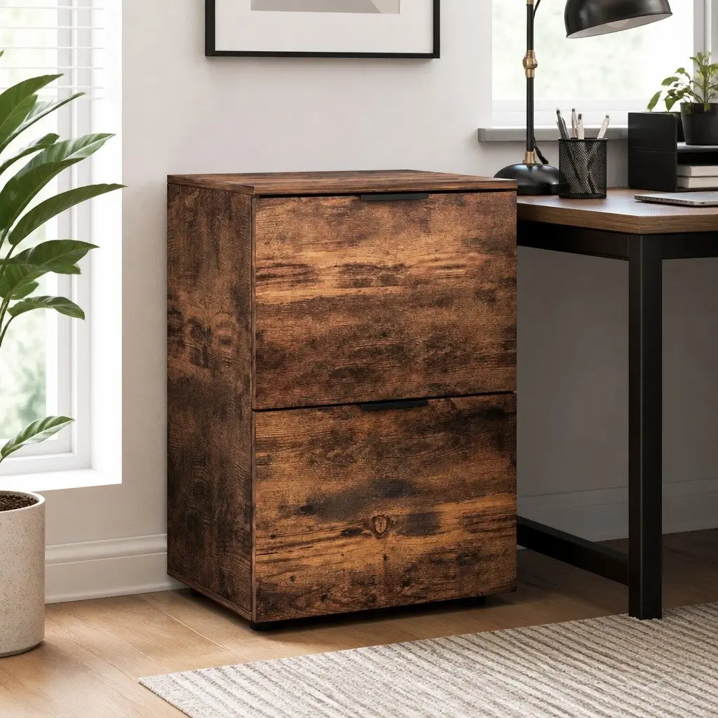 Filing Cabinet Office Storage Organiser 2 Drawer Natural Oak