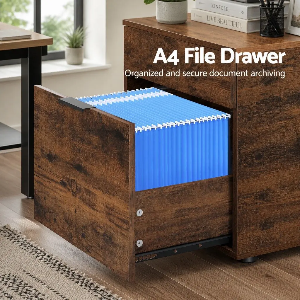 Filing Cabinet Office Storage Organiser 2 Drawer Natural Oak