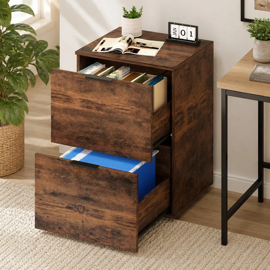 Filing Cabinet Office Storage Organiser 2 Drawer Natural Oak