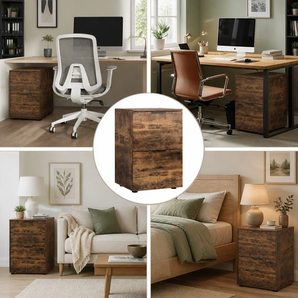 Filing Cabinet Office Storage Organiser 2 Drawer Natural Oak