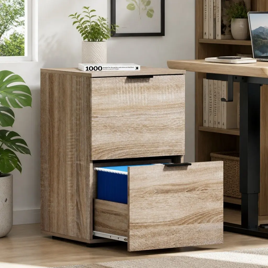Filing Cabinet Home Office Storage 2 Drawer Walnut