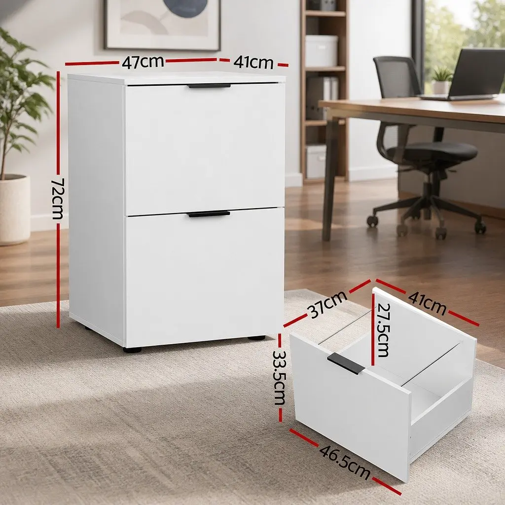 2 Drawer Filing Cabinet White Document Storage Office Organiser 47x41x72cm
