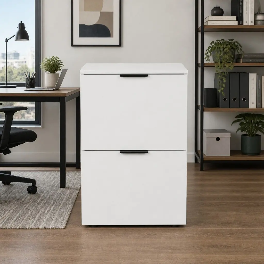 2 Drawer Filing Cabinet White Document Storage Office Organiser 47x41x72cm