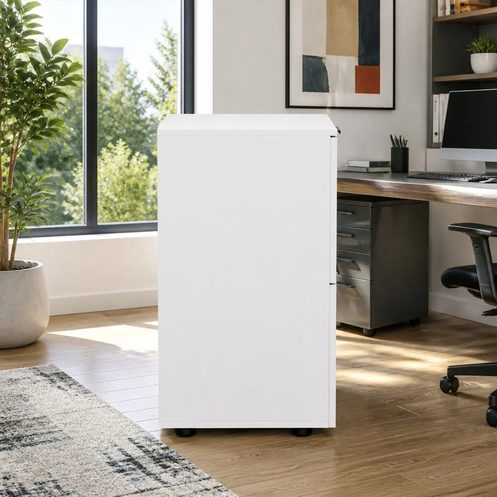 2 Drawer Filing Cabinet White Document Storage Office Organiser 47x41x72cm